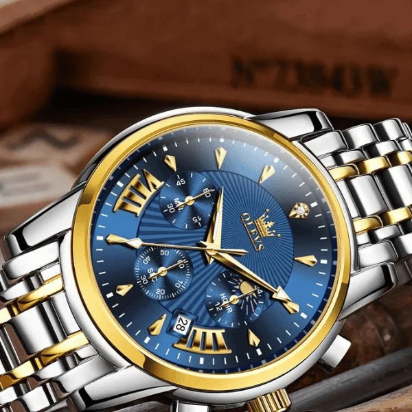 Olevs Montre Homme Chronographe Biarritz | Bleue et Doré