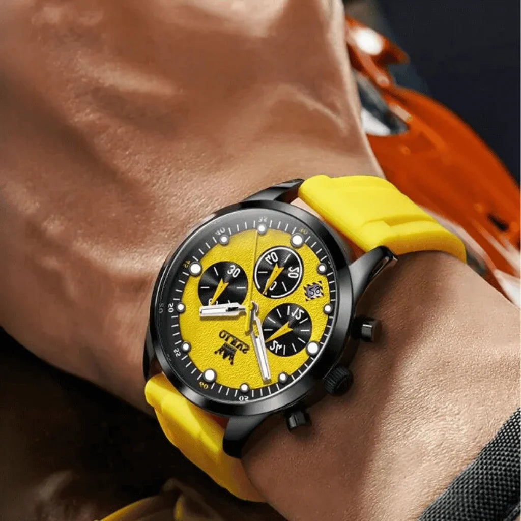 Olevs Montre Homme Sportive Marseille | Jaune