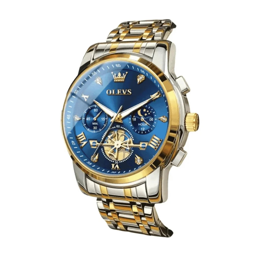 Olevs Montre Homme Chronographe Grenoble | Doré/Bleue