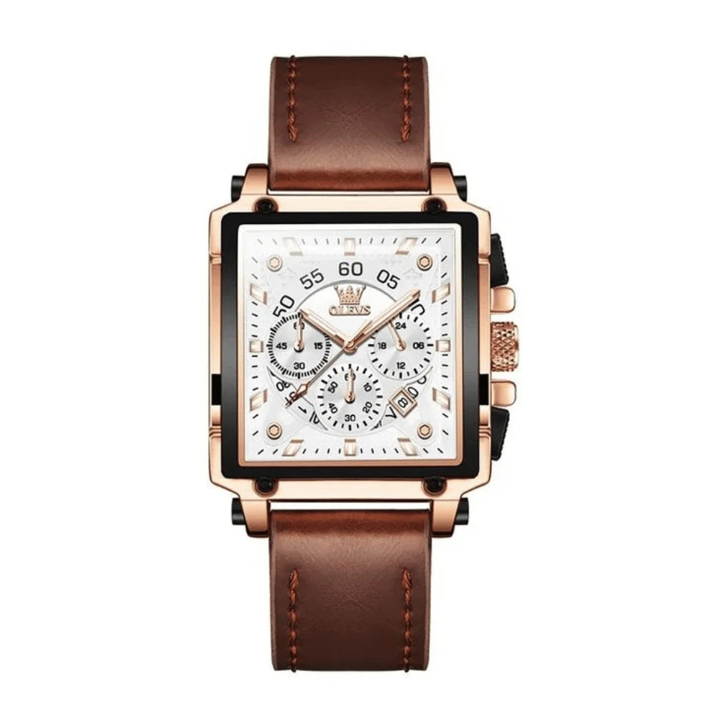 Olevs Montre Homme Rectangulaire Dijon | Brun et Blanche